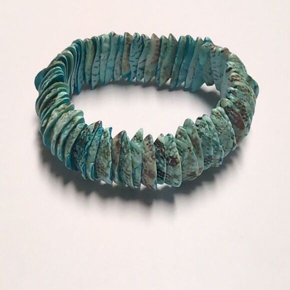 168 Blue‎ Snake Print Shell Beaded Stretch Bracelet - Picture 3 of 5